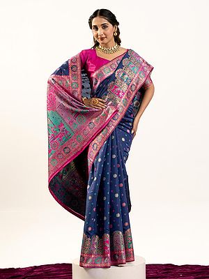 Exquisite Woven Meenakari Designer Banarasi Pashmina Silk Saree For Elegant Wedding And Festive Ethnic Wear