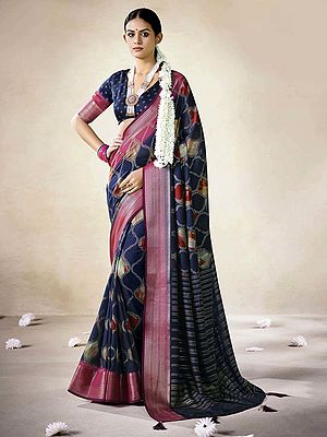 Mass Melo Saree With Woven Border Designer And Foil Printed Pattern For Elegant Ethnic Wear For Women