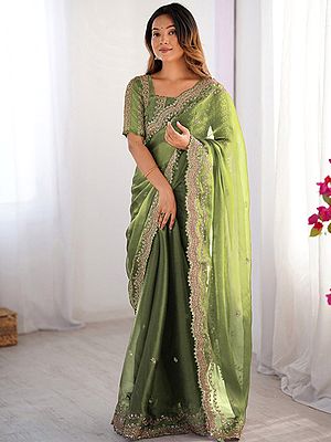 Premium Burberry Silk Saree Featuring Exquisite Designer Embroidery Work Delicate Border Detailing