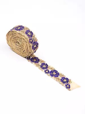 Solitary-Star Fabric Border with Floral Thread Embroidery