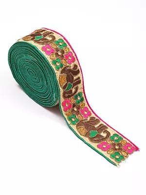 Beige Fabric Border with Embroidered Elephants and Flowers