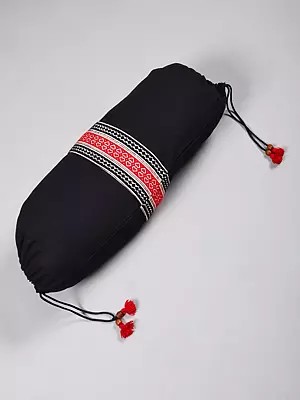 Black-Onyx Toda Embroidered Bolster Cover with Tie-Up Closure