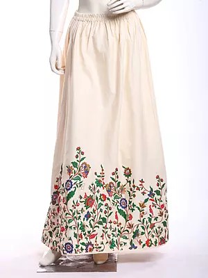 Cannoli-Cream Floral Printed Long Skirt with Elastic Waist