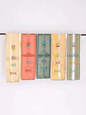 Lot of Five Om Namah Shivay Prayer Scarf with Thread Embroidery
