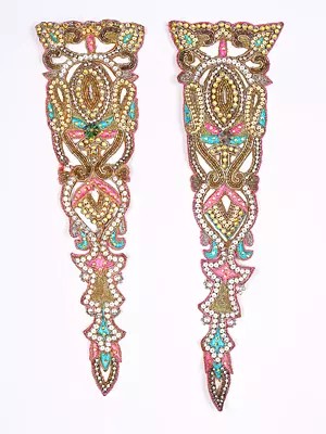Multicolor Floral Pair of Long Patches with Zari and Stone work
