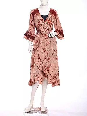 Ruffle Border Vintage Wrap Dress with Printed Flowers from Jodhpur