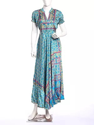 Assorted Vintage Cap Sleeve Long Dress with Floral Print from Jodhpur