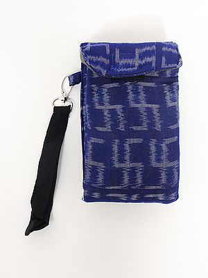 True-Blue Blurry Ikat woven Cotton Mobile Bag