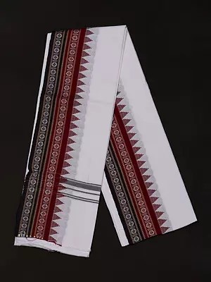 Brilliant-White Pure Cotton Temple Border Angavastram from Odisha