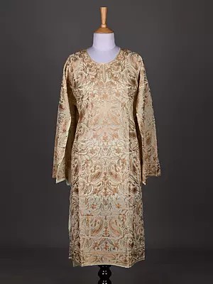 Georgette Long Kurti with Chain Stitch Aari Embroidered Flowers