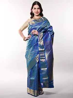 Methyl-Blue Pure Silk Saree with Zari woven Floral Leaf Vines from Bangalore