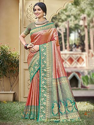 Silk Floral Broad Border Fancy Party Wear Silk Saree With Paisleys Motif Contrast Pallu