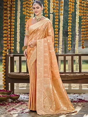 Floral Border Designer Satin Silk Saree With Paisleys Motifs Contrast Pallu
