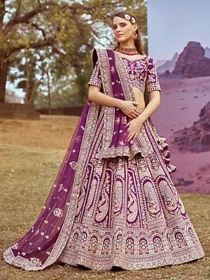 Palatinate-Purple Silk Moti Coding And Embroidery Work Lehenga Choli With Net Matching Dupatta