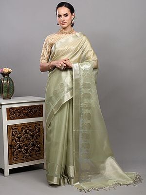 Golden Thread Woven Saree from Banaras with Floral Border