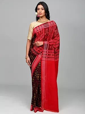 Port-Royale Pure Cotton Ikat Handloom Saree from Sambalpur with Rudraksha Woven Border