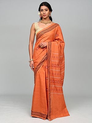 Dusted-Clay Pure Cotton Saree from Sambalpur with Woven Chakra Motifs