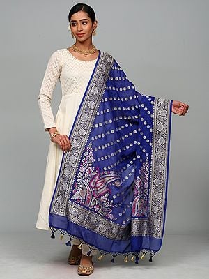 Classic-Blue Banarasi Pure Chiffon Handloom Dupatta with Woven Bootis and Flowers