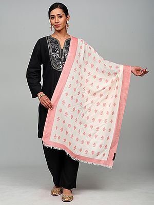 Peach-Dust Cotton Dupatta with Woven Card Suits Symbols