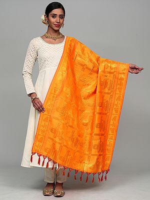 Brocaded Shiv Ling Prayer Shawl with Woven Om Namah Shivay Mantra and Nandi from Tamil Nadu