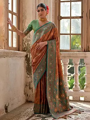 Banarasi Silk Flower Printed And Zari Woven Work Saree With Contrast Tassels Pallu