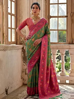 Banarasi Silk Flower Printed And Zari Woven Work Saree With Contrast Tassels Pallu