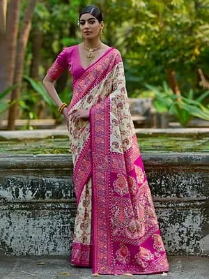 All Over Flower With Thread Woven Work Pashmina Silk Saree With Contrast Pallu