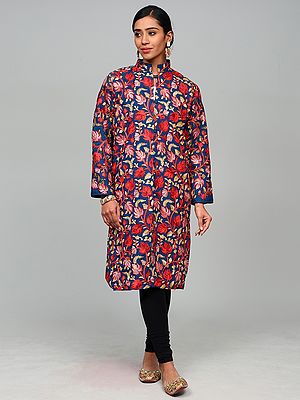 Aari Embroidered Long Jacket From Kashmir with Floral Vine Patterns