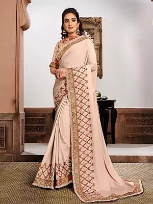 Silk Georgette Digital Print Zari And Resham Embroidery Work Attractive Saree With Blouse