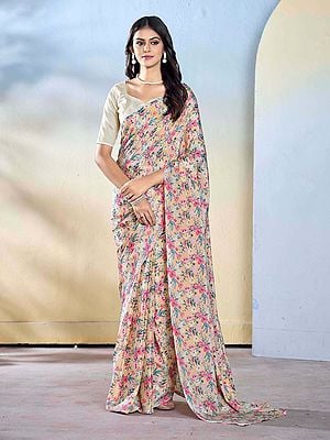 All Over Floral Printed Festive Wear Georgette Designer Saree With Blouse