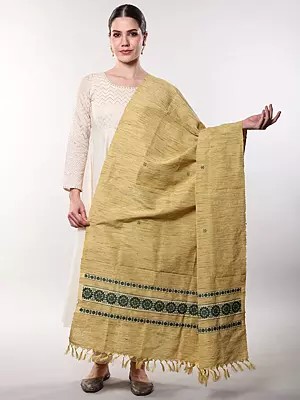 Textured Jute Scarf with Mandala Border and Scattered Bootis