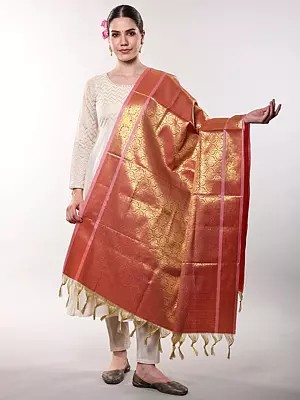 Art Silk Dupatta with All-Over Zari Brocaded Floral Pattern from Tamil Nadu