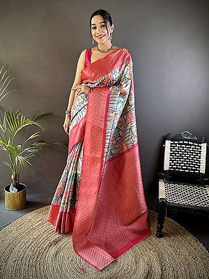 Paithani Saree In Soft Lichi Silk With Floral Digital Print Designer Traditional Ethnic Festive Party Wear Saree For Women