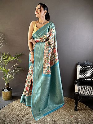 Paithani Saree In Soft Lichi Silk With Floral Digital Print Designer Traditional Ethnic Festive Party Wear Saree For Women