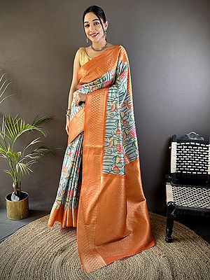 Paithani Saree In Soft Lichi Silk With Floral Digital Print Designer Traditional Ethnic Festive Party Wear Saree For Women