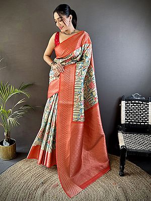 Paithani Saree In Soft Lichi Silk With Floral Digital Print Designer Traditional Ethnic Festive Party Wear Saree For Women