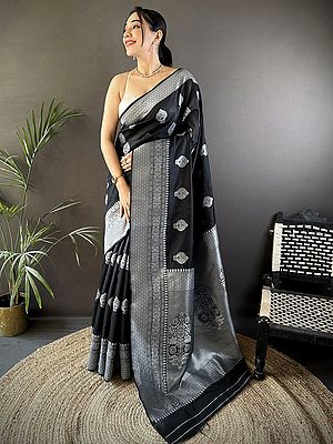 Designer Banarasi Saree Crafted In Soft Silk With Elegant Floral Motifs Traditional Ethnic Festive Wedding Party Wear