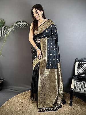 Traditional Banarasi Silk Saree In Lichi Silk Featuring Elegant Zari Weaving Motif Ethnic Festive Wedding Party Wear