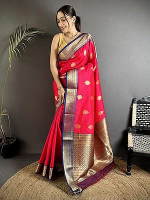 Premium Banarasi Silk Saree Crafted From Soft Silk Featuring Rich Intricate Zari Weaving For Festive Party Wear For Women