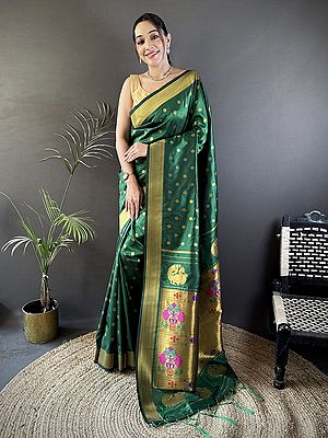 Exquisite Paithani Silk Saree In Lichi Silk With Elegant Polka Dot Design And Traditional Craftsmanship For Wedding Occasions