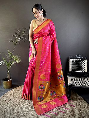 Exquisite Paithani Silk Saree In Lichi Silk With Elegant Polka Dot Design And Traditional Craftsmanship For Wedding Occasions