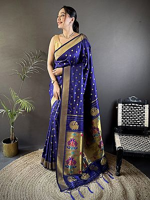 Exquisite Paithani Silk Saree In Lichi Silk With Elegant Polka Dot Design And Traditional Craftsmanship For Wedding Occasions