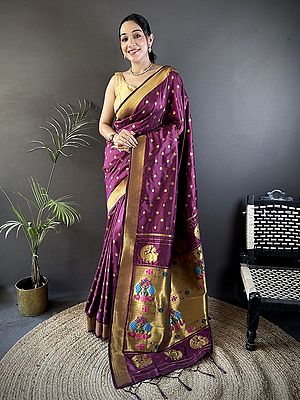 Exquisite Paithani Silk Saree In Lichi Silk With Elegant Polka Dot Design And Traditional Craftsmanship For Wedding Occasions