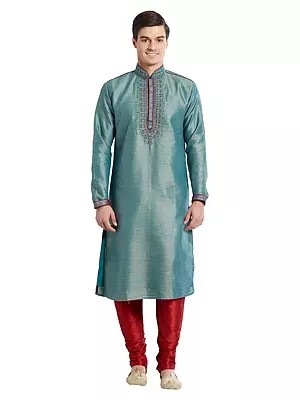 Art Silk Kurta Pajama Set for Men with Elegant Embroidery