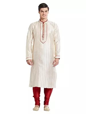 Men's Art Silk Kurta Pajama Set with Elegant Stitched Pattern for Celebrations