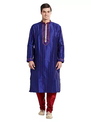 Classic Blue Art Silk Kurta Pajama for Festive & Wedding Events