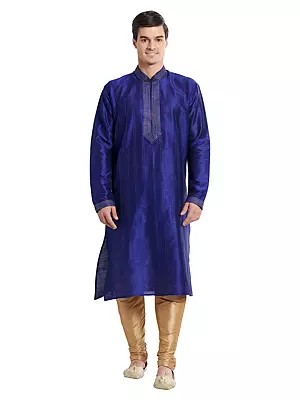 Men's Royal Blue Art Silk Kurta Pajama Set with Pintuck Detail