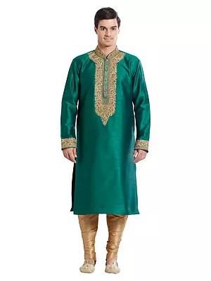 Traditional Embroidered Art Silk Kurta Set for Men