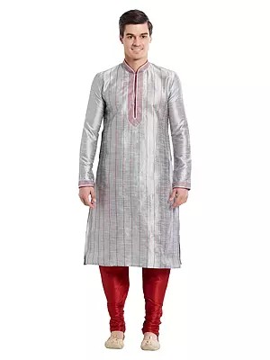 Men's Art Silk Kurta Set with Elegant Stitched Detailing for Festive & Wedding Occasions