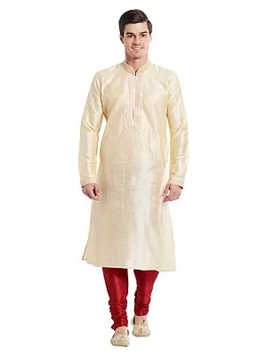 Cream Art Silk Kurta Pajama Set - Refined Stitching for Traditional Celebrations